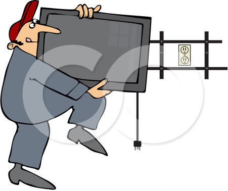 A man installing the flat screen